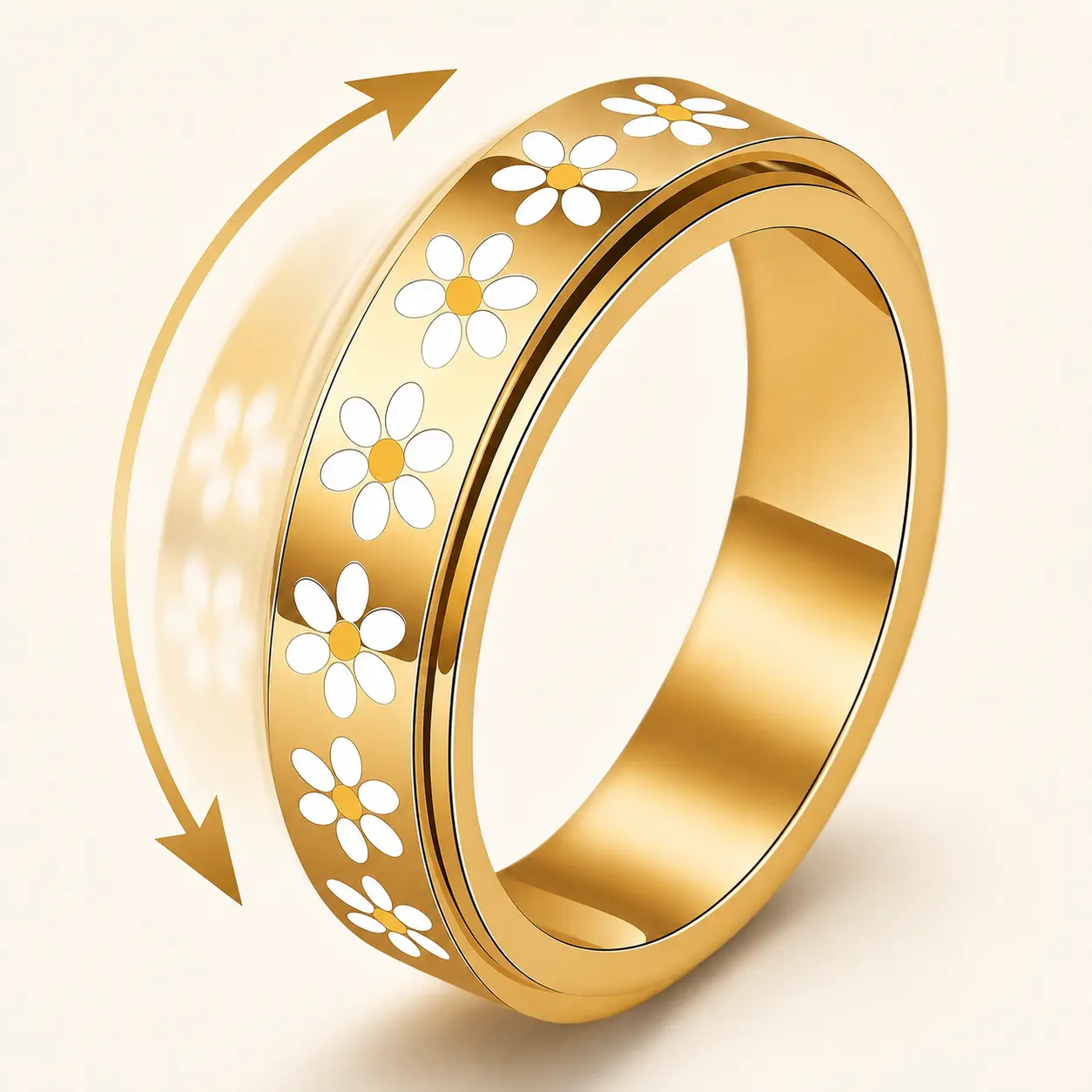 Women’s Daisy Spinner Ring, Stainless Steel Flower Fidget Ring, Rotating Band Ring, Cute Floral Jewelry Gift for Women and Girls