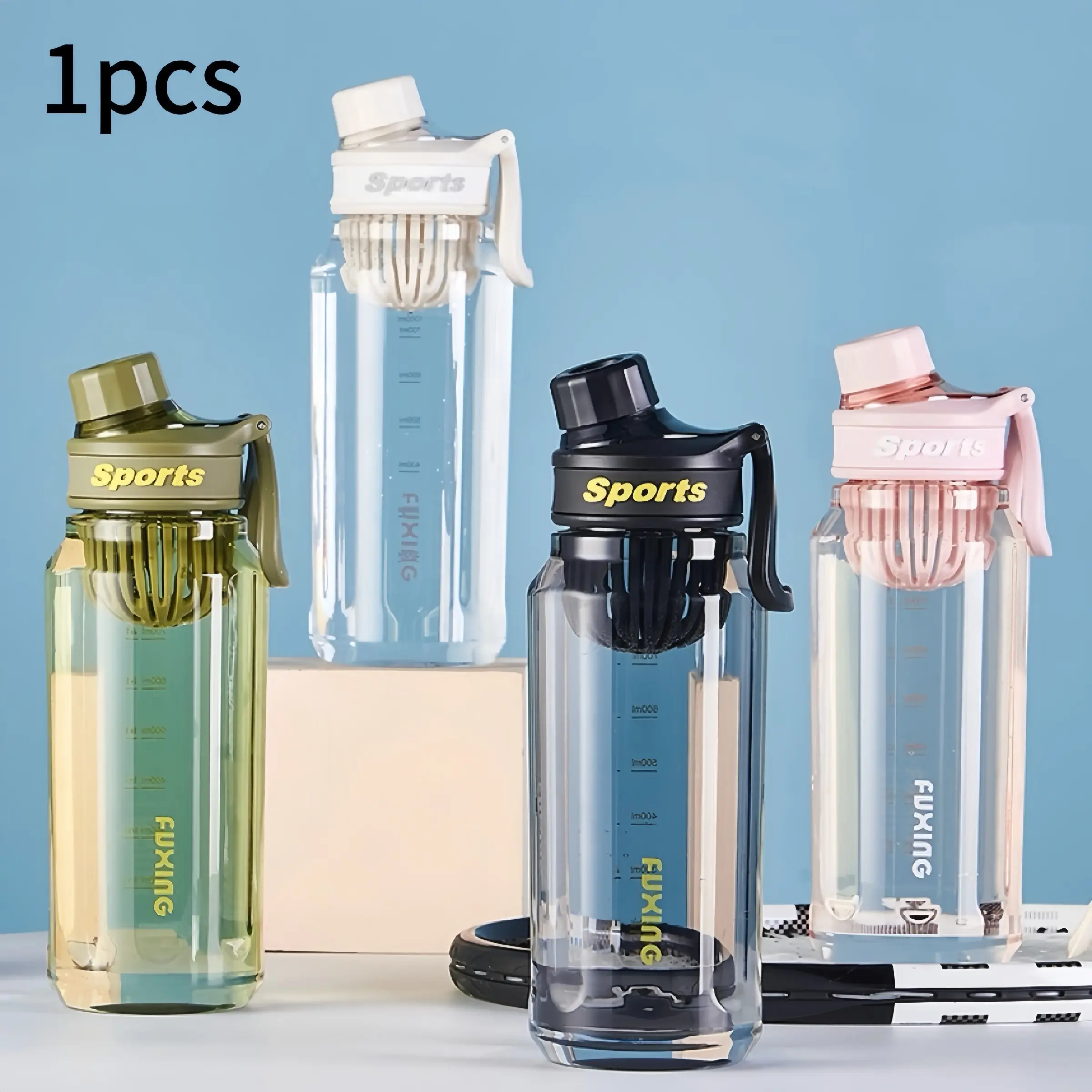 Large Capacity Sports Water Bottle with Tea Strainer, 1000ML Transparent Plastic Cup, BPA-Free, Leak-Proof, Outdoor Travel Gym Fitness Water Bottle