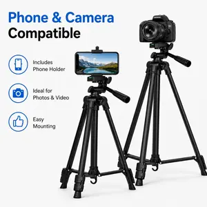 360° Rotating Camera Tripod Stand, 140cm Adjustable Iron Tube, Portable Dslr Tripod with Phone Holder, Ideal for Video & Photography