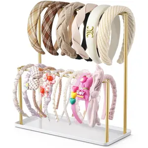 Headband Holder Organizer Metal 2-Tier with Tray: Hair Accessories Display Stand Storage Hairband Rack Necklace Stand Home Bedroom for Girls Women, GoldGift.