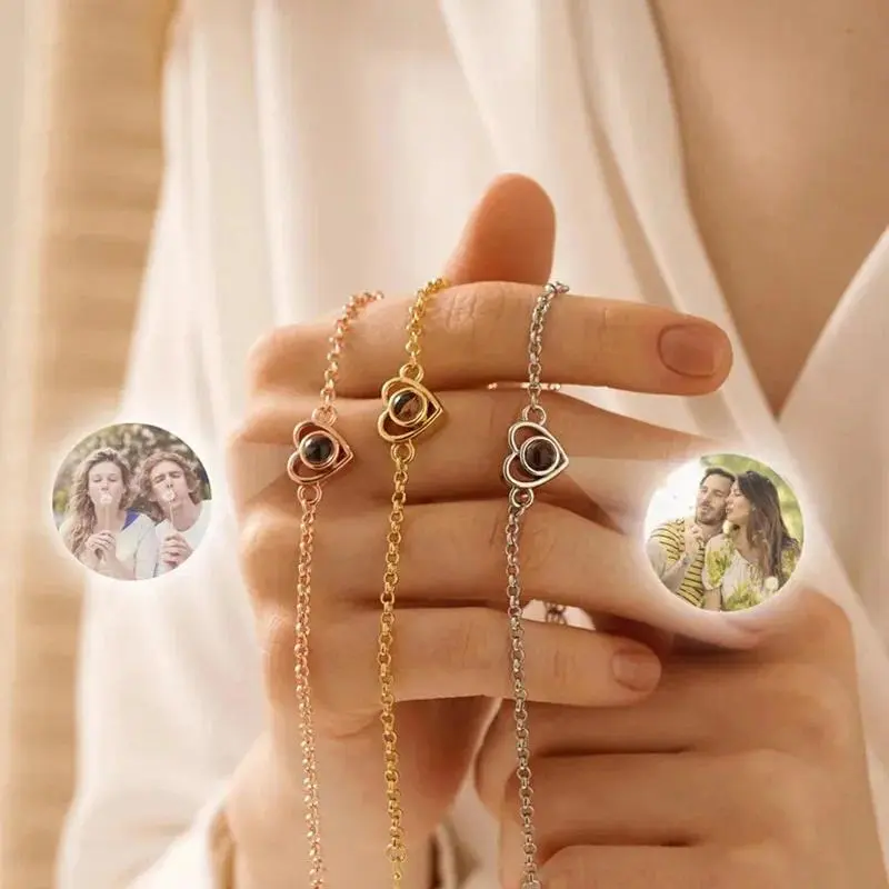 Stainless Steel Love Projection Bracelet Women's Customized Photo Projection Bracelet Couple Photo Bracelet Valentine's Day Gift