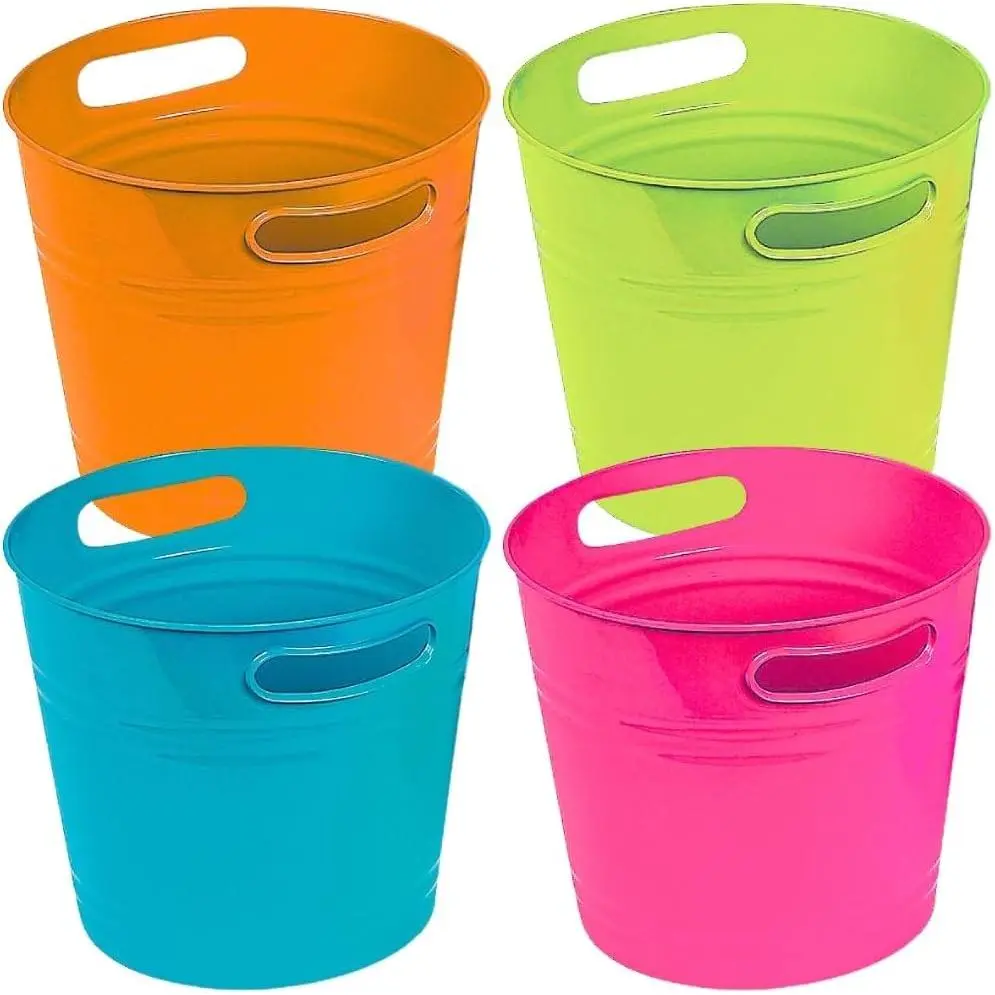 9 1/2" x 8 1/2" Bright Colorful Plastic Bucket Assortment - 4 Pc., Great for Easter, Crafts, Classroom Storage and Sorting, and Home