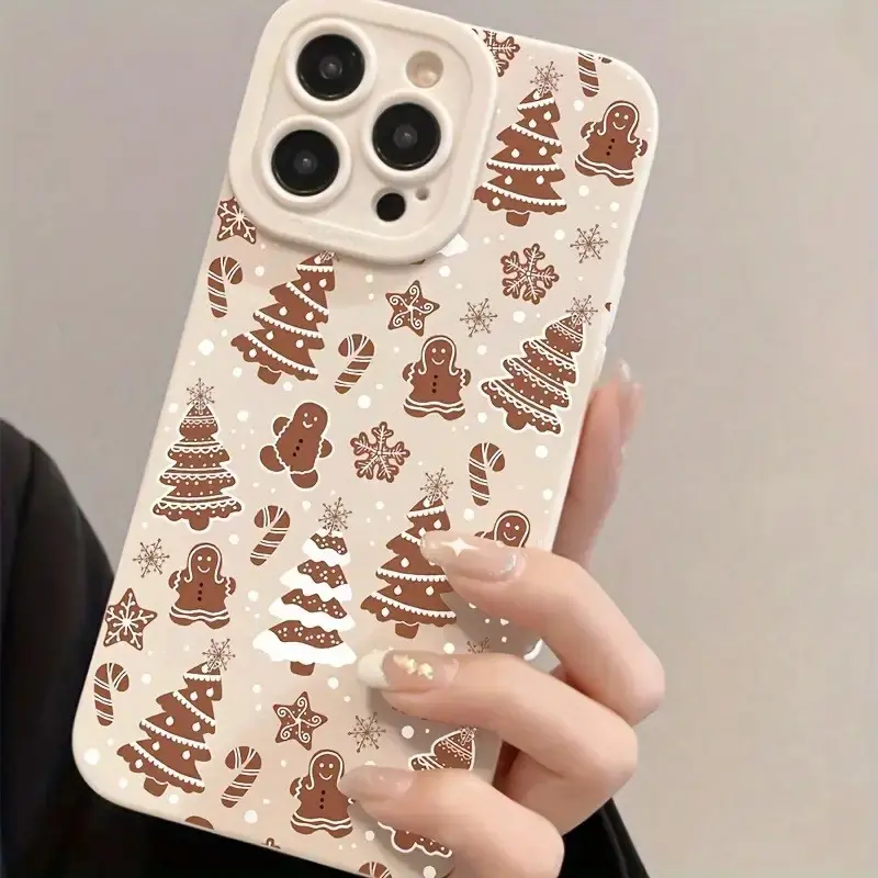 Christmas Gingerbread Man Soft TPU Smartphone Casing - Shockproof, Anti-Drop Protective Cover with Comfortable Grip, Mobile Phone Accessories for iPhone 13,14,15,16,17 Pro Max