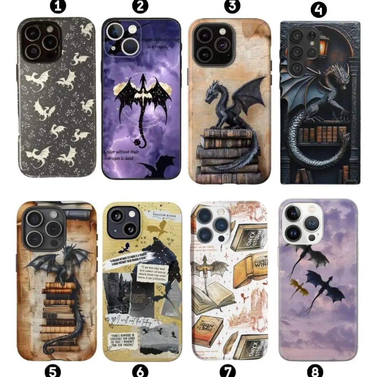 Fantasy Art Dragon Fourth Wing & Aelin Series Inspired Polycarbonate Glass Phone Case for Book Lovers, Protective Cover for iPhone 11-17 Pro Max/Plus, Samsung Galaxy S23-25, Safe Handheld Accessory, Accessories