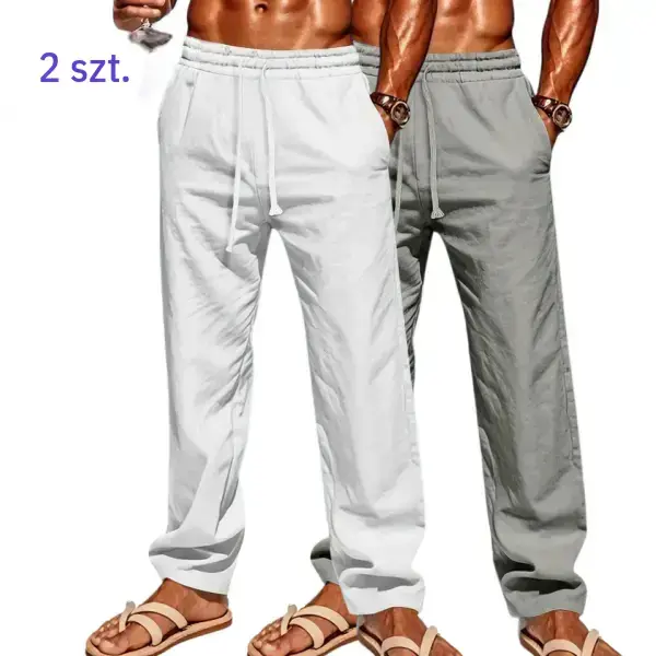 Men’s drawstring elastic waist loose casual pants two piece set, minimalist casual style, lightweight and breathable, skin friendly and comfortable, versatile straight leg fit, easy to pair for everyday beach outings. Beige