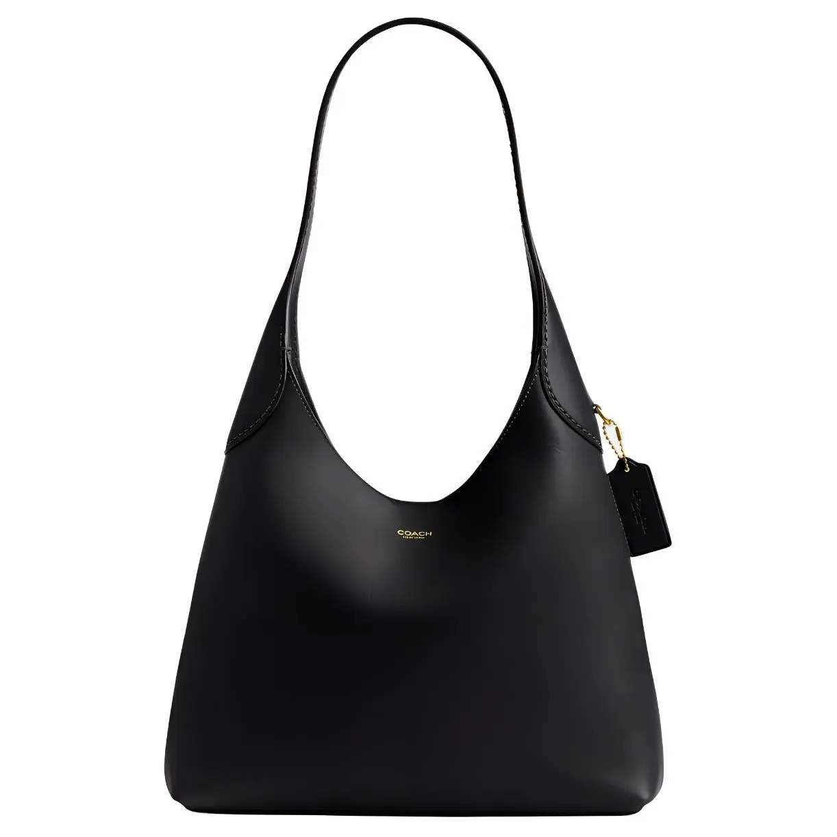 COACH Brooklyn 28 Logo Snap-Clasp Hobo Bag for Women – Textured Leather in Brass and Black