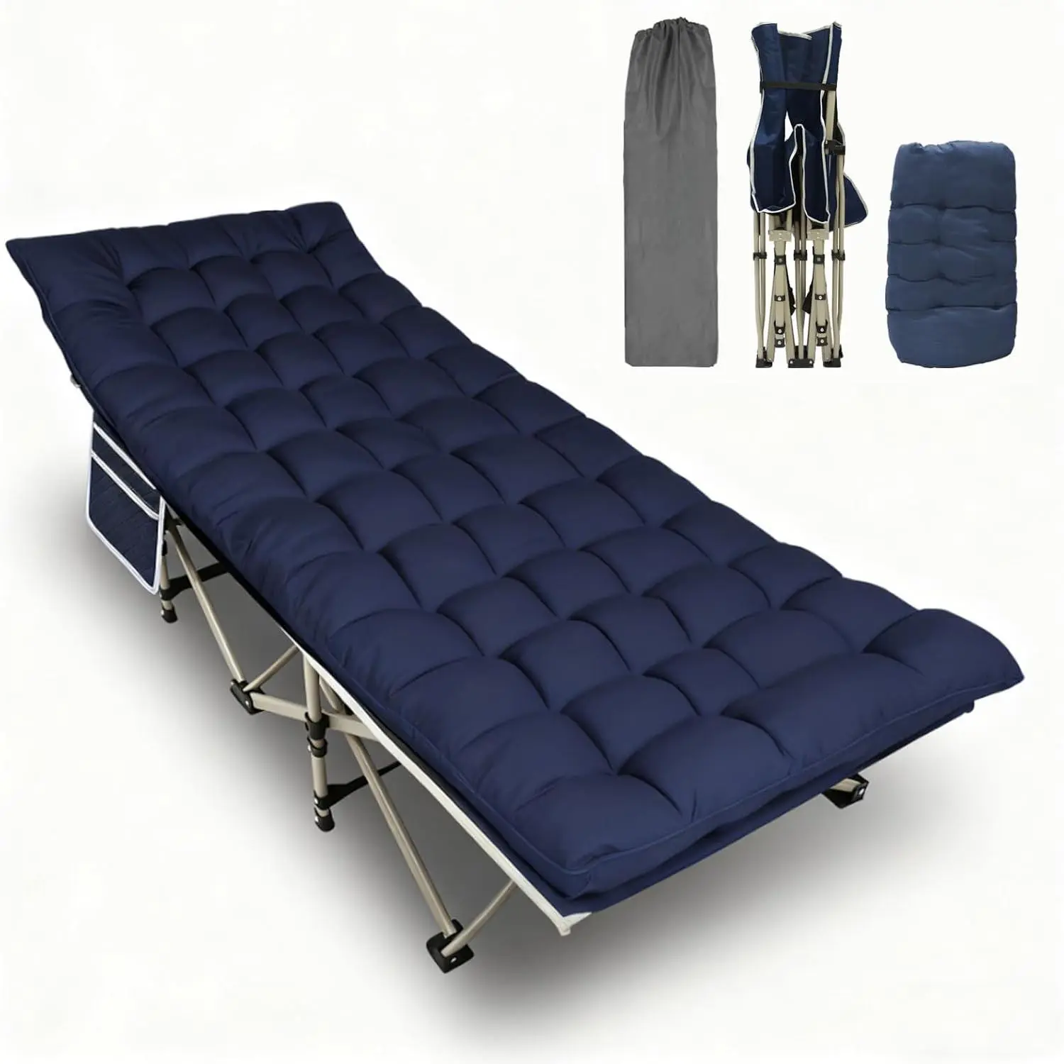 Folding Camping Cot  Adults,600LBS Max Load,28" Wide Sleeping Cot with Removable Thick Mattress Portable Foldable Camping Bed with Carry Bag  Camp,Home,Office,Travel,Blue