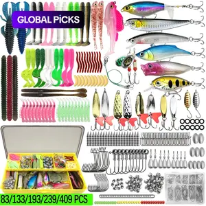 Complete Fishing Lure Kit with Spinnerbaits, Spoon Lures, Soft Baits, Plastic Worms, Treble Hooks, Fish Hooks, Lead Weights