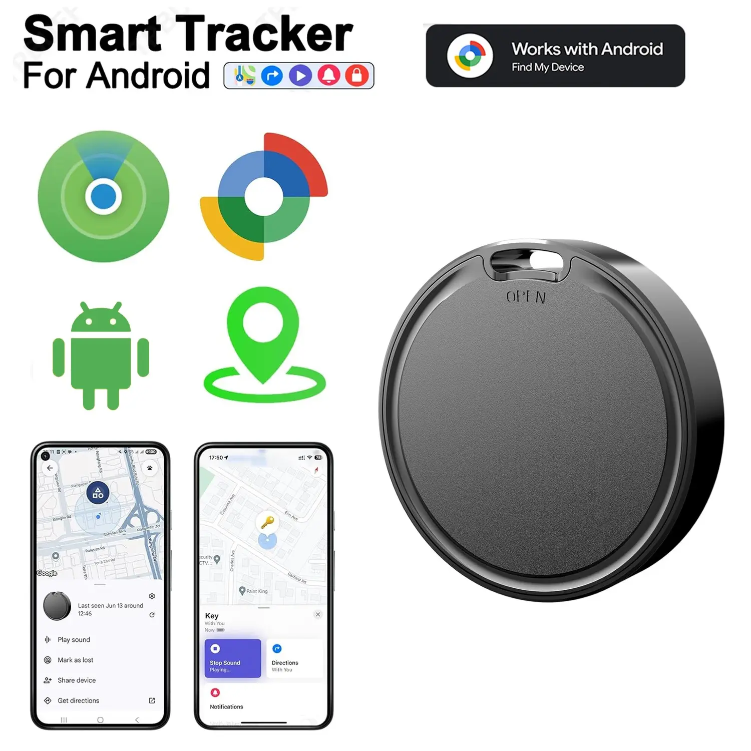 Bluetooth anti loss device round version | Supports Google Find Hub+Apple Find My, Keychain type portable item finder, One click call anti loss mode, luggage wallet tracking and positioning artifact, Keychain Tracker