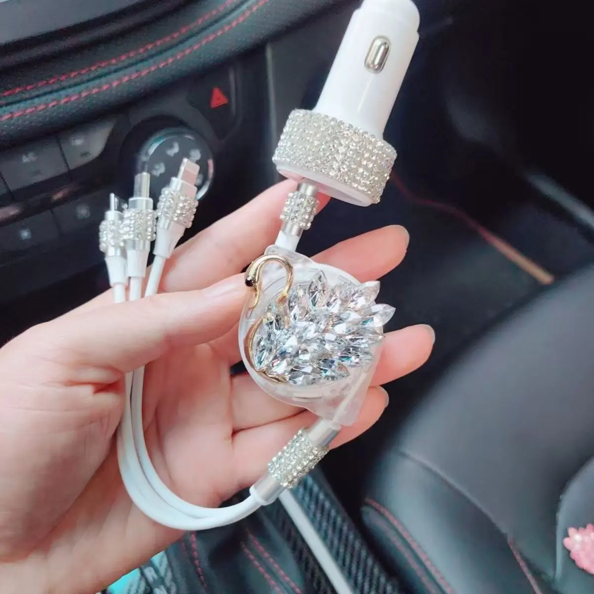 Luxury Fast Charging Car Charger, 3-in-1 Retractable Multi Phone Cable for Car Cigarette Lighter