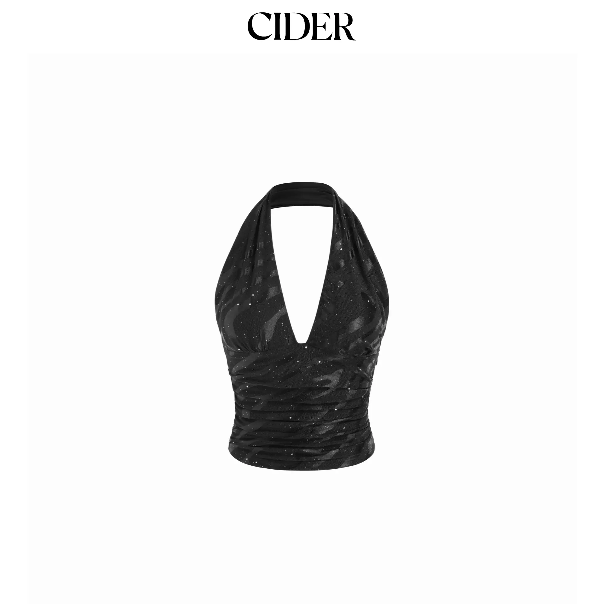 Cider Mesh Halter Neck Ruched Sequin Crop Top SummerWins SummerFinds