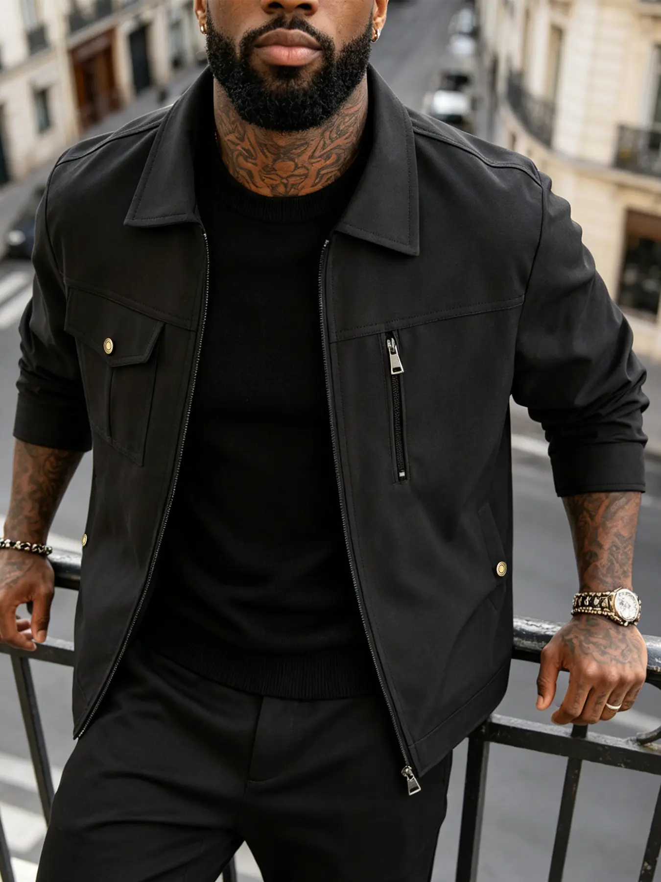 Men's casual jacket, fashionable workwear jacket, zipper closure - chest pocket and lapel design, 100% polyester fiber fabric easy to maintain, suitable for daily outings, sports and casual wear, and formal wear - spring and autumn seasons