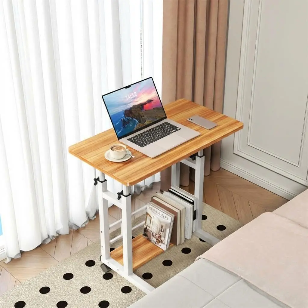 GARVEE Adjustable Height Rolling Computer Desk – Mobile Standing Table with Wheels, 31.5 x 15.75 Inches – Space-Saving Portable Workstation for Home Office, Bedroom – Flexible Perch Stand Writing Desk