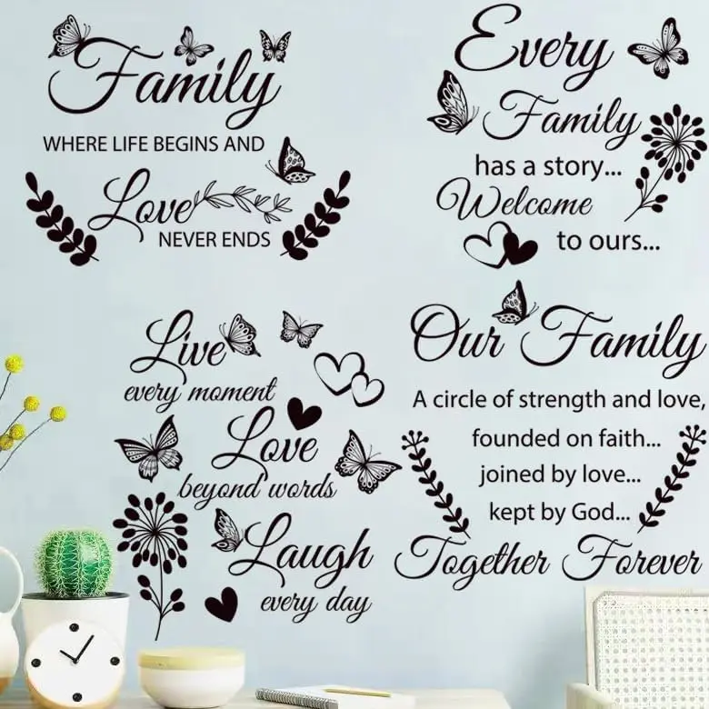 4 Set Family Stickers Vinyl Quote  Family Lettering  Inspirational Saying Stickers Wall Decor for Living Bedroom Wall Decorations