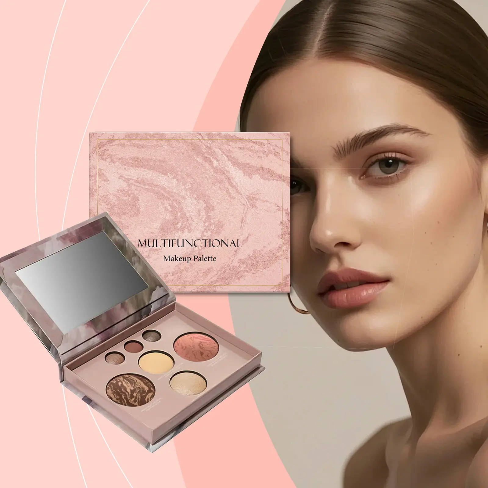 MOSMIA Multi-functional makeup palette, integrates eyeshadow, contour, blush and highlight, multi-purpose in one tray, portable daily makeup palette for carry-on use