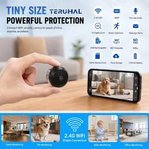 Teruhal HD 360° Rotating Security Camera, Dual Storage Modes, One-Way Audio, 2.4g WiFi, Lithium Battery Powered, Early Warning System