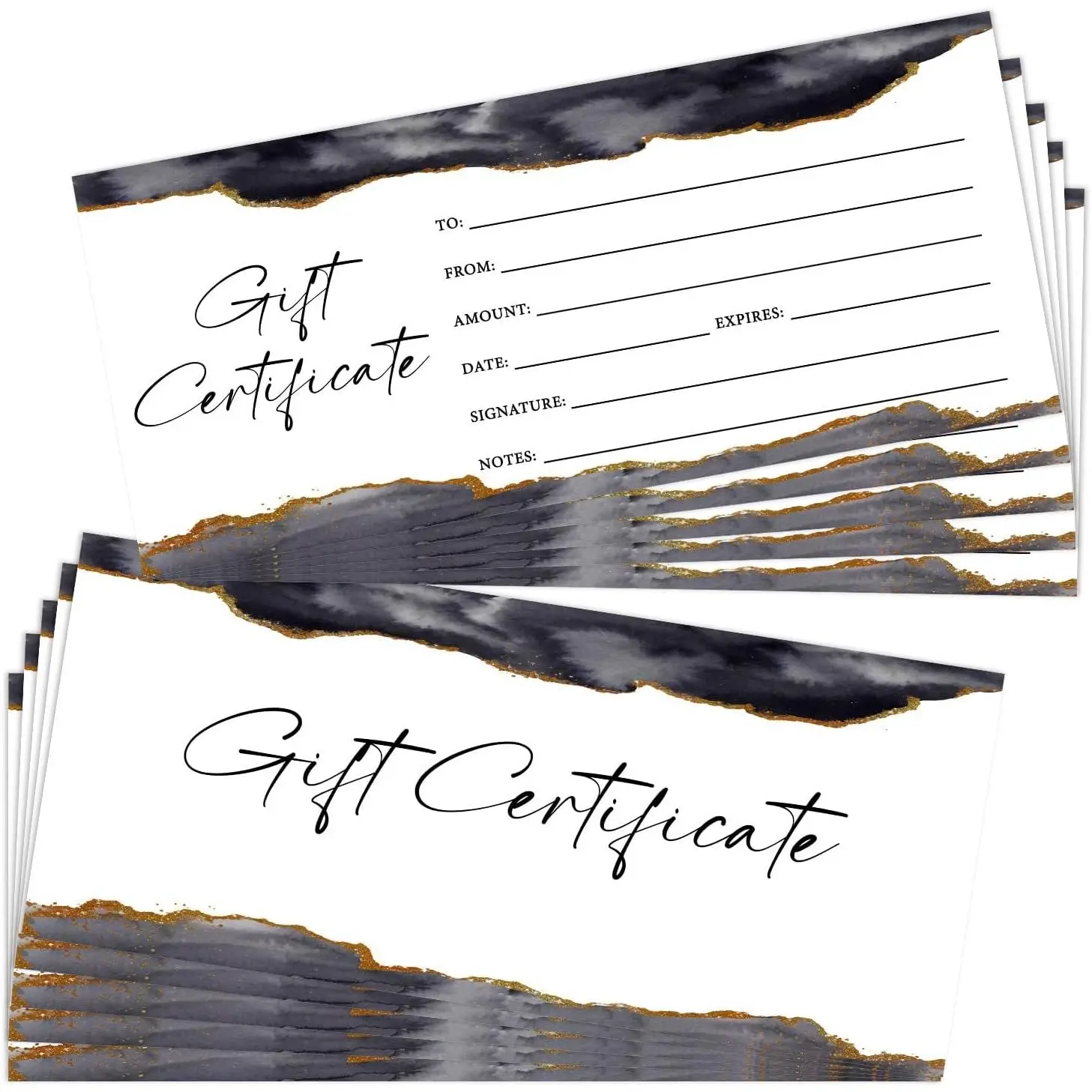 Blank Business Synthetic Paper Greeting Card & Invitation Envelopes - 25 Black Marble 8x3.5in Cards for Salon Beauty Restaurants, Ideal for Client Vouchers, 10-Pack, 8X3.5"