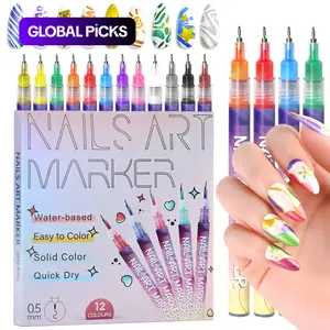 12 Colors Nail Art Pen Set, 1 Set Quick Drying Acrylic Paint Nail Art Markers, DIY Nail Art Design Pens for Home Salon Use, Polish, Nail Designs