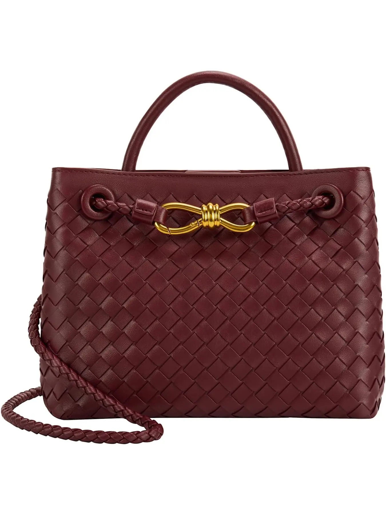 Women Woven Tote Bag Braided Handbag Leather Shoulder Backpack Designer Handbag Elegant Fashion Handbag Stylish Portable Bag Fashionable Ladies Purse Chic Adjustable Crossbody Purses