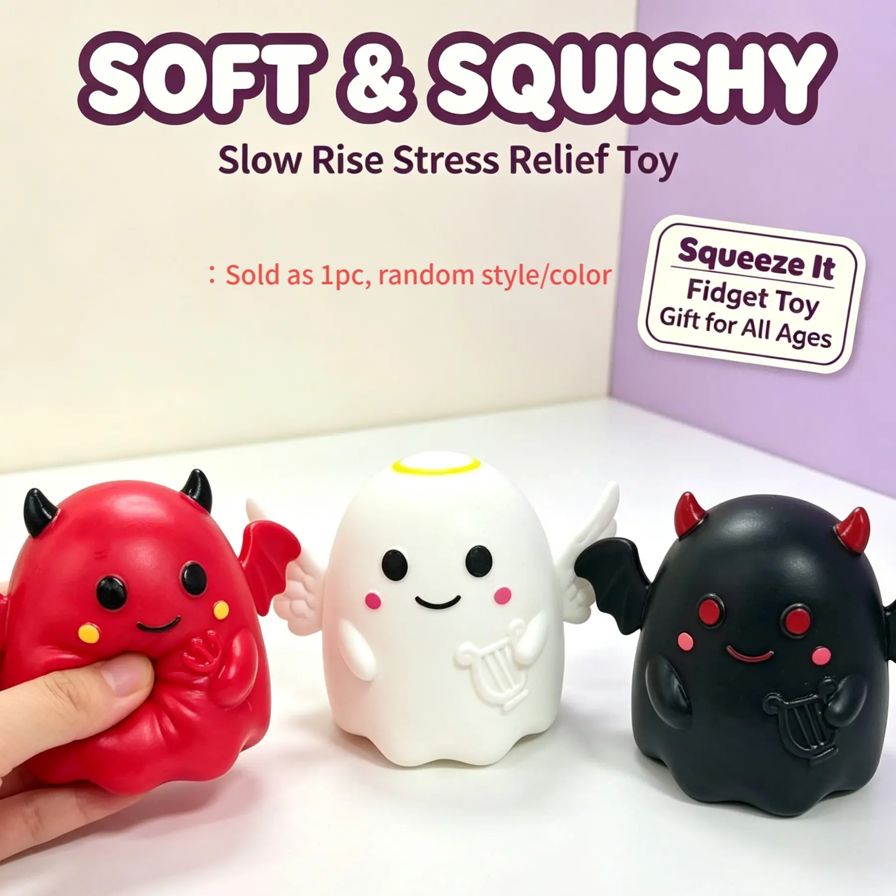 Cute Angel Devil Ghost Squishy Toy, Ultra Soft Slow Rebound Stress Relief, Sensory Fidget Toy, Halloween Desk Decor, Kids & Adults Gift