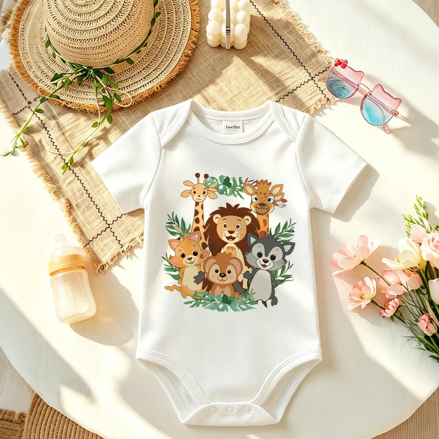 Cute Jungle Safari Baby Onesie, Soft Cotton Short Sleeve Bodysuit for Newborn Essentials, Unisex Summer Baby Clothes Perfect for Baby Shower Gift