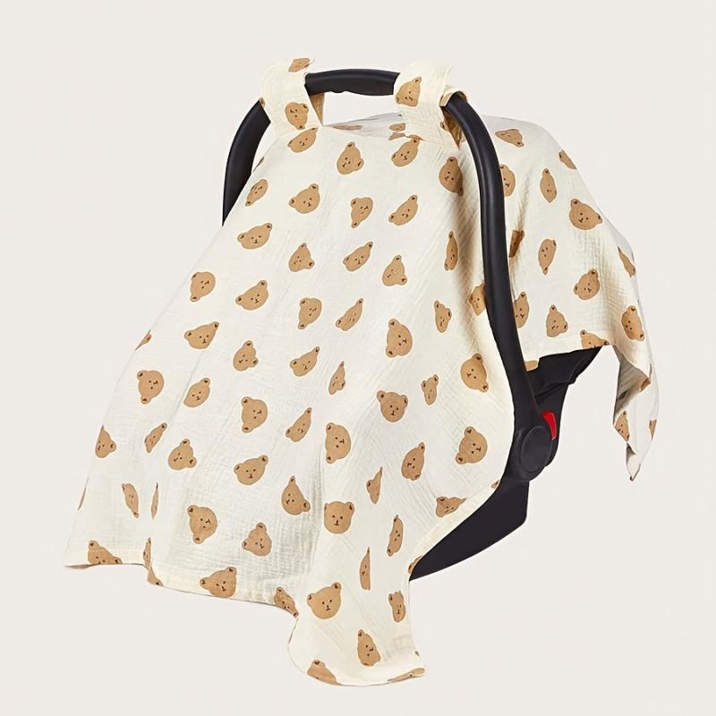 A Car Seat Sunshade - Suitable for All Seasons, Versatile for Car Seats And Strollers, Featuring a Breathable And Stylish Design with a Cute Bear Pattern, Perfect for Outings, Travel, Halloween and Easter