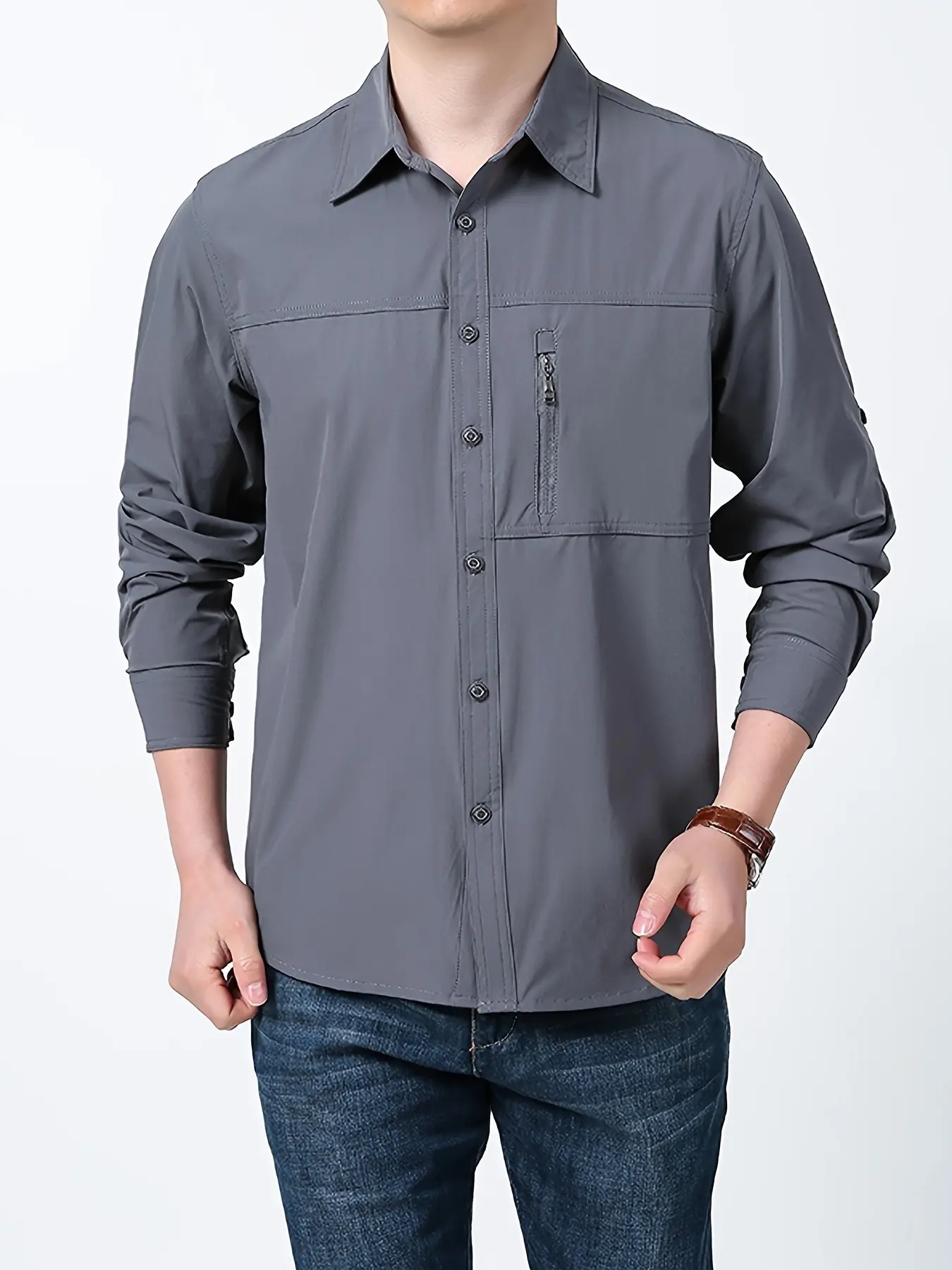 Men's Lightweight Quick-Dry Long Sleeve Shirt, Breathable Nylon, Casual Summer Outdoor Wear, Multiple Colors Available, Ideal for Daily Use