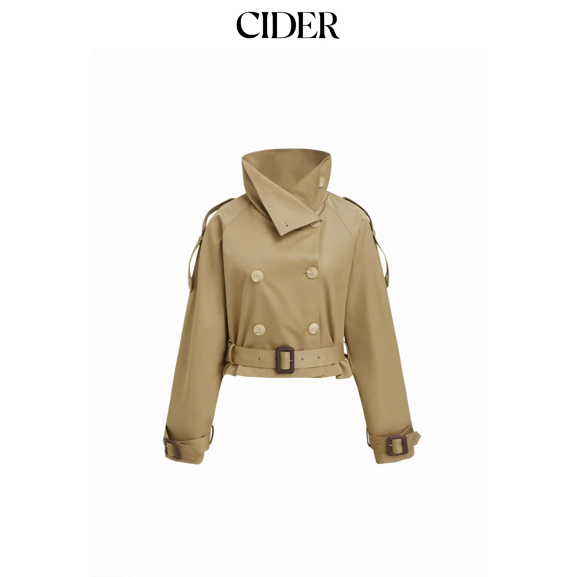 Cider Funnel Collar Double Breasted Trench Coat With Belt SummerFinds