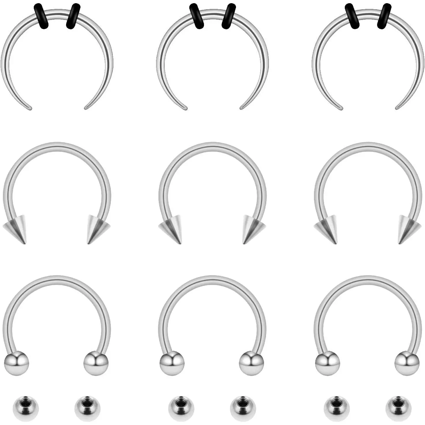 9 count septum Rings Septum  16g 18g Septum Ring Septum  20g Horseshoe Earring Hoop Stainless Steel Nose Ring Hoop Nose   for Women and Men