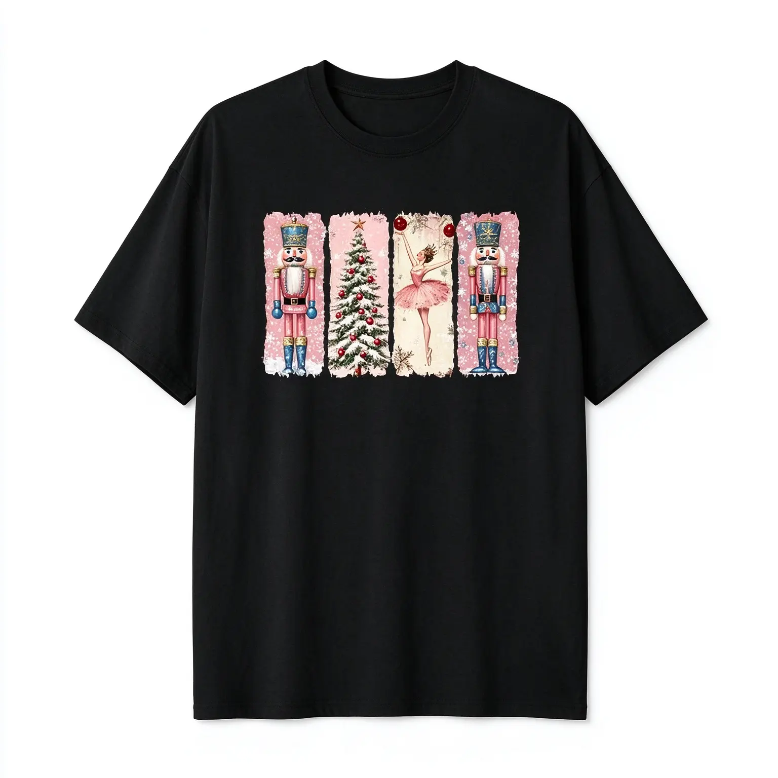 Women's Nutcracker Christmas Watercolor Graphic T-Shirt - Unisex Short-Sleeve Cotton Streetwear Sports Top, High-Quality Wide-Shoulder Casual Holiday Party Gift Essential