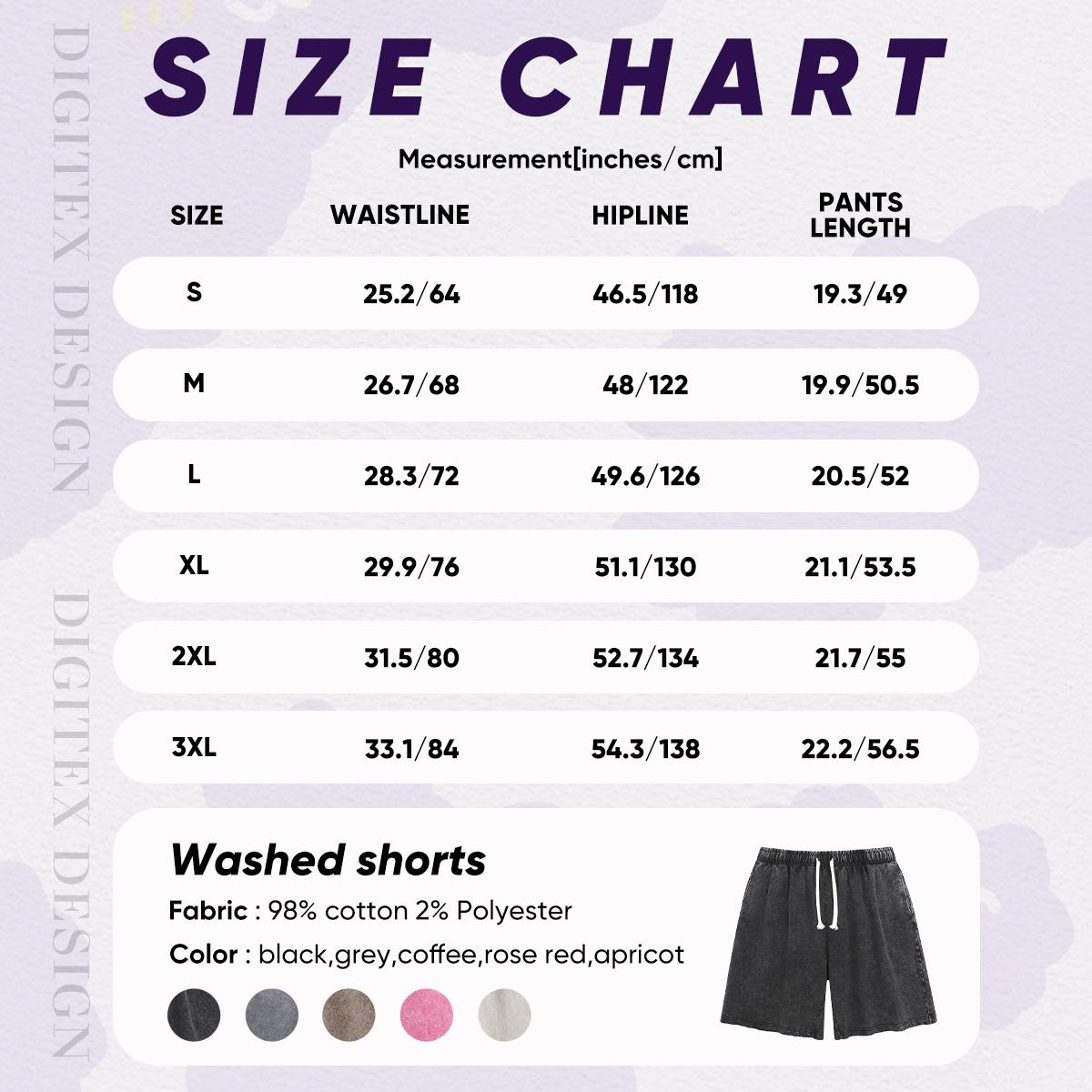 Digitex Acid Wash Everyday Shorts, 98% Cotton 2% Polyester Unisex Vintage Casual Wear