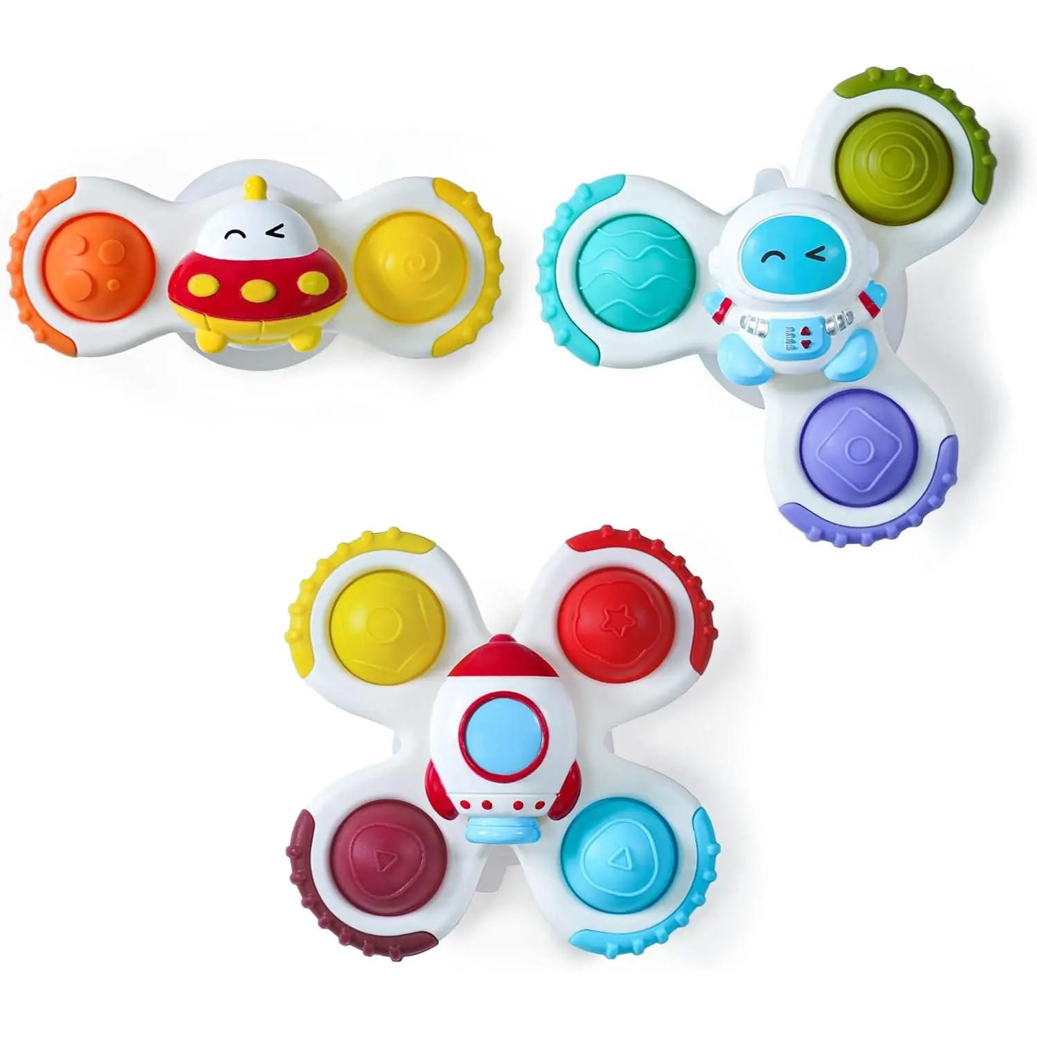 Suction Cup Spinning Baby & Toddler Toys (10+ Months) - Transportation Themed Sensory Fidget Set, Rotates for Bath, High Chair, Cars