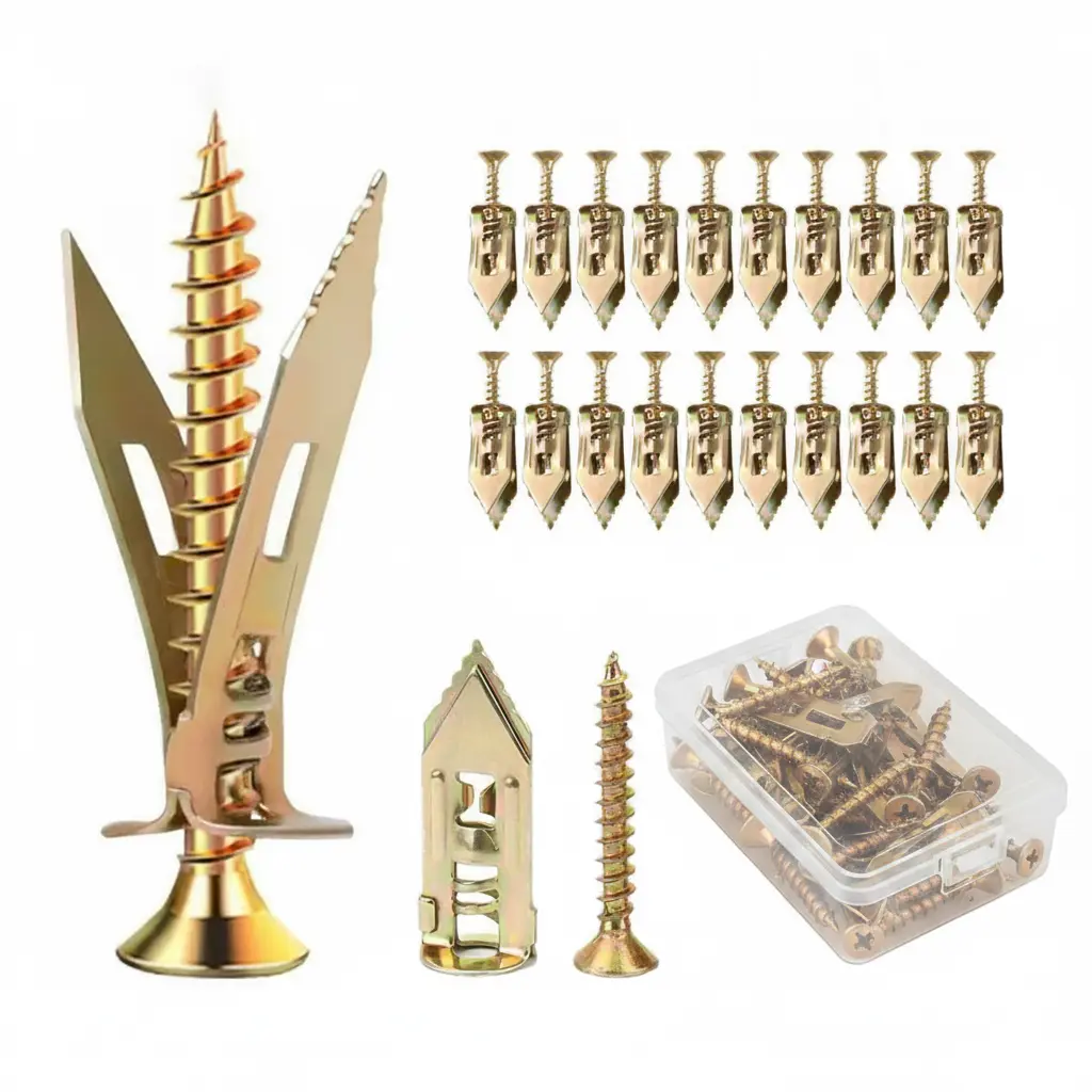 20PCS Galvanized Carbon Steel Self-Drilling Drywall Anchors Kit - Heavy-Duty Corrosion-Resistant Metal Plug Wall Hanging Hardware with Adjustable Hooks, Brackets, Screws for Home, Office Installs (Picture, Shelf, Mirror Mount Supplies)