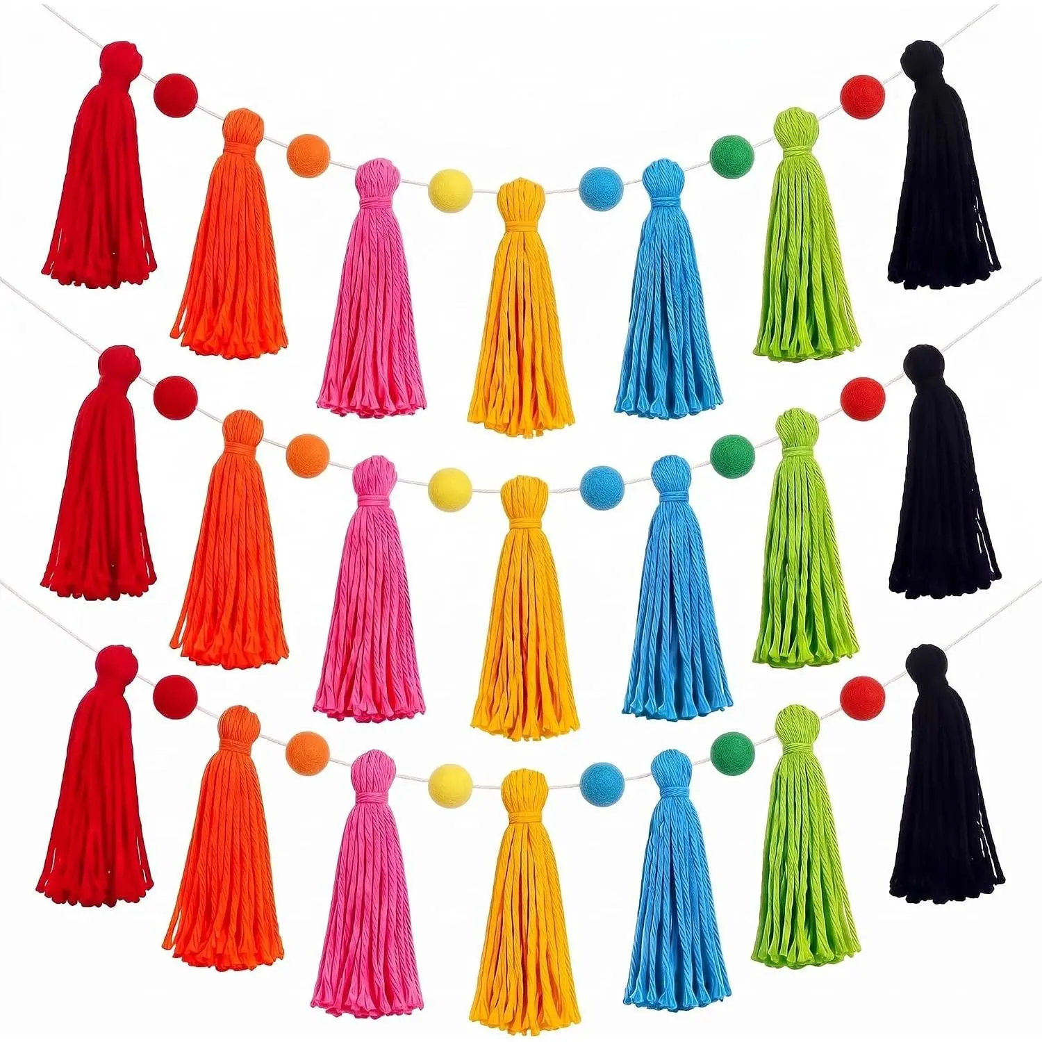 3 Pcs Pastel Rainbow Tassel Garland, 150 Inch Colorful Pom Pom Garlands for Classroom Nursery Bedroom, Baby Shower Birthday Party Wall Hanging DecorGift