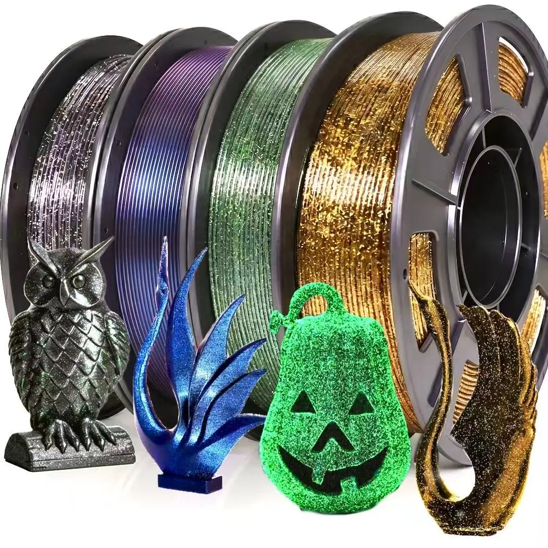 Pla Filament Multi-Color Glitter Sample Pack, Shiny Galaxy Silk Pla 1.75mm for 3D Printers, Glow-In-The-Dark Laser Series, 250g X 4 Reels