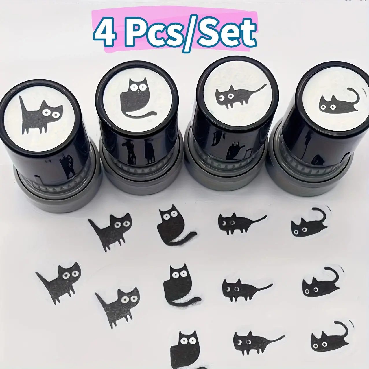4pcs Cute Cartoon Cat Stamp Set, Random Cat Pattern Stamps for Journals, Planners, Scrapbooking Stamping & DIY Crafts, Fun Art Supplies