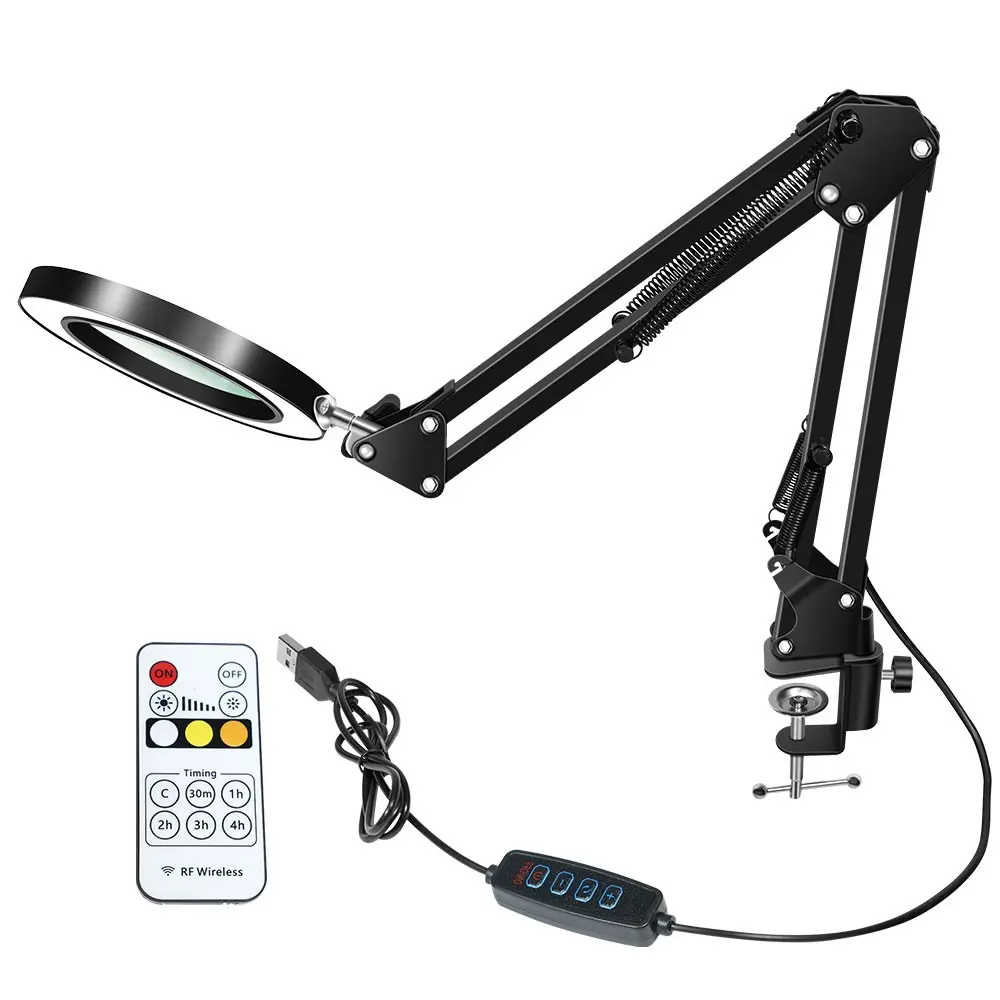 Remote Control 72 LED Magnifier, LED Powered, USB 3 Color LED Magnifying Glass, Adjustable Brightness, Adjustable Lighting, Stand Holder, Ideal for Fine Work
