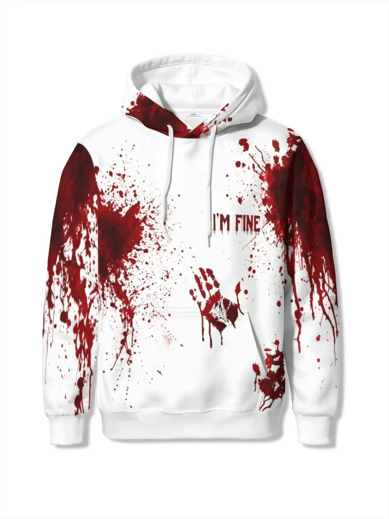 Men's Halloween Ink Handprint Pullover Hoodie, Funny Theme Long Sleeve Casual Top, Raw Wash Design, All Seasons Wear