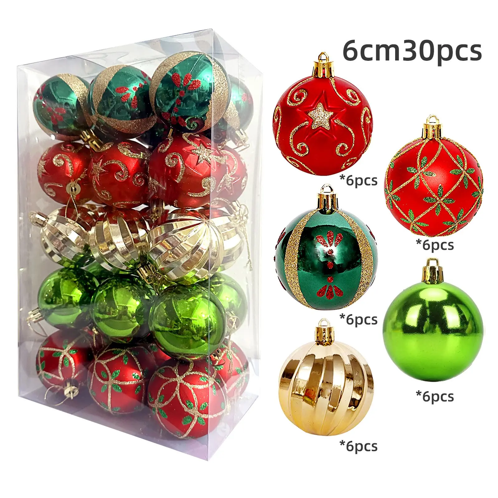 30pcs 6cm Christmas Decoration Plastic Painted Balls, Holiday Ornament Set, Round Hanging Decorations, Festive Season Essentials