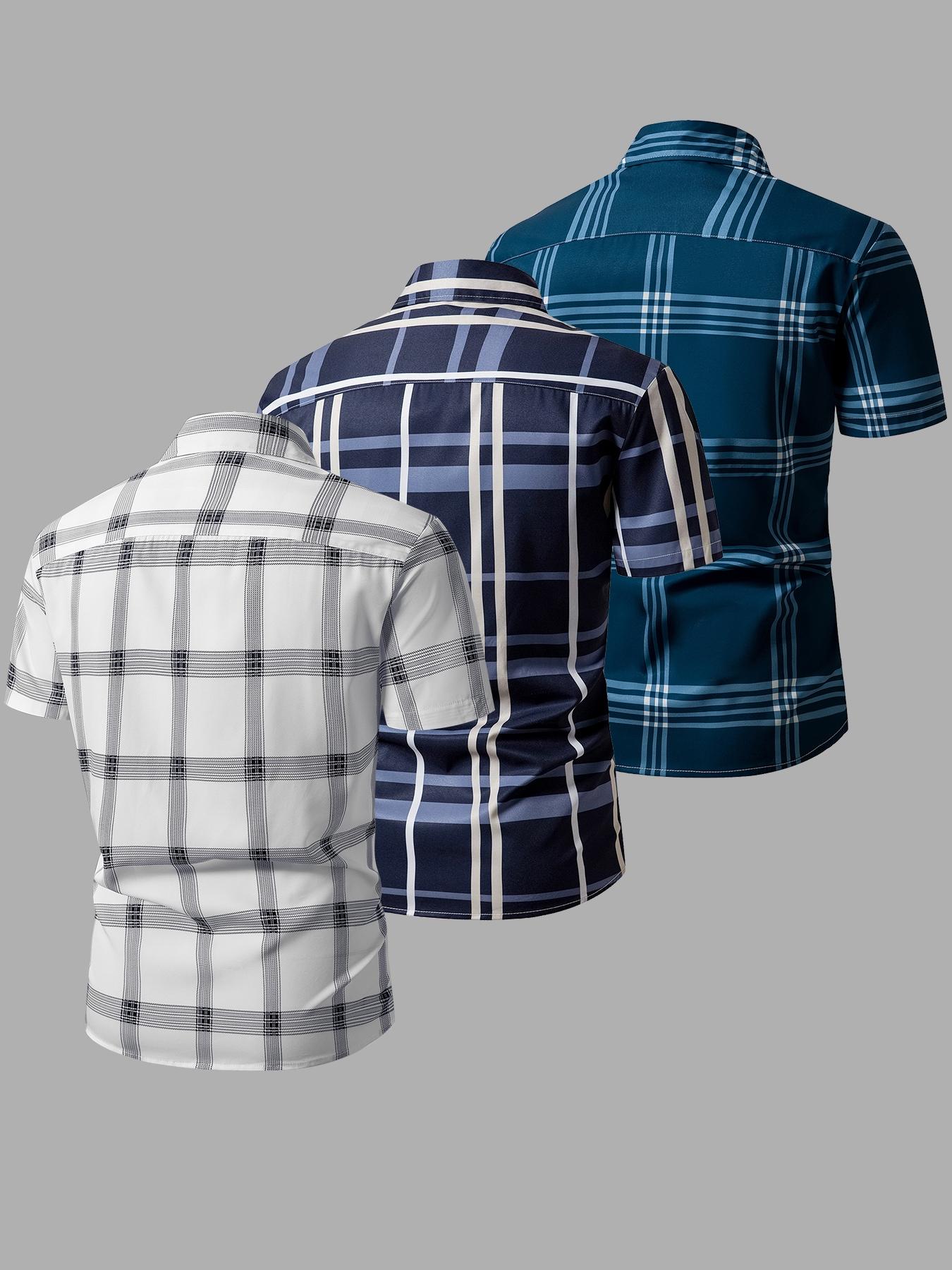 Men's Random Plaid Print Short Sleeve Shirt, Casual Party Shirt, Casual Regular Fit Button Collared Top for Summer, Men's Clothes for Daily Wear
