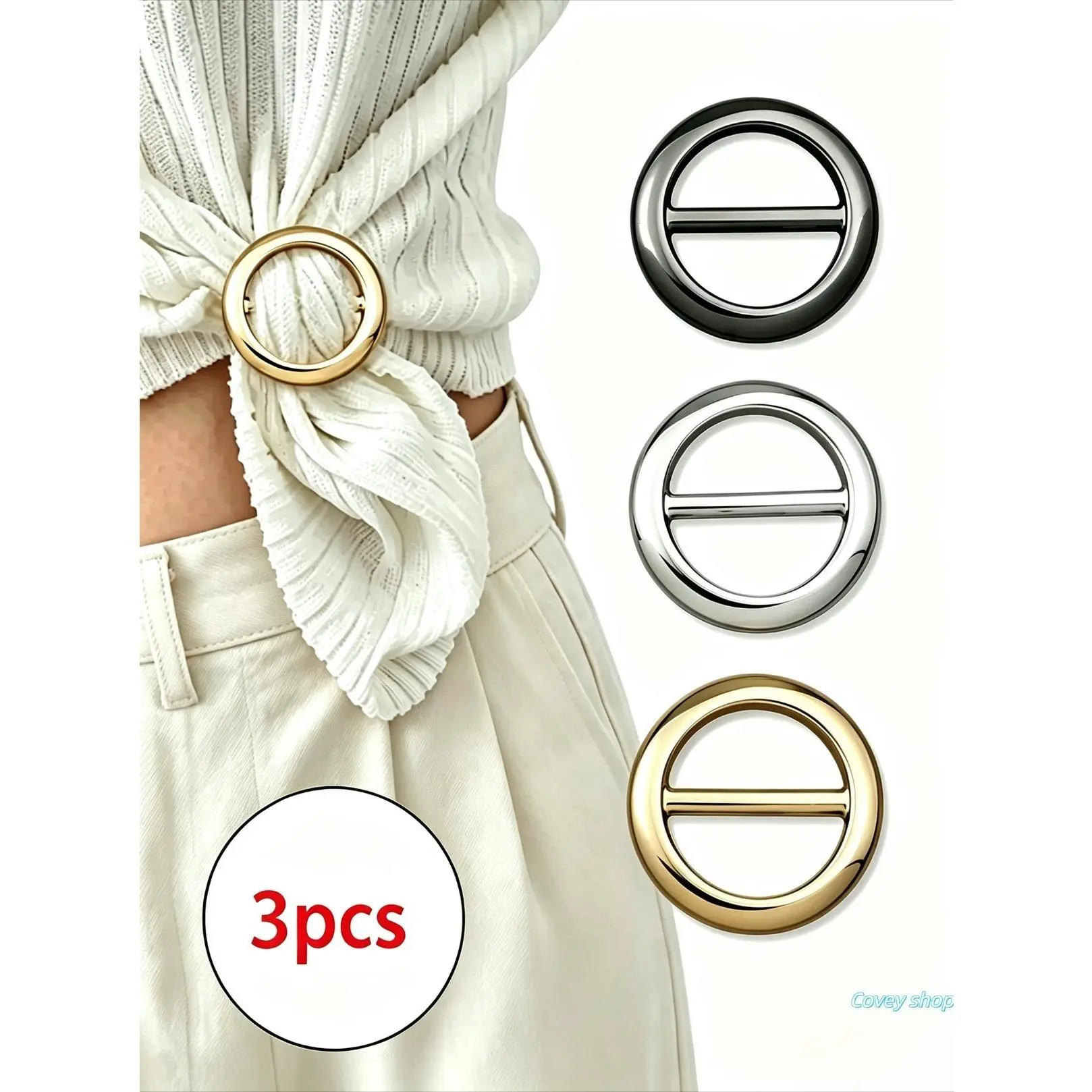3-Piece Round Metal Shirt Cinch Clips, Minimalist Multi-Use Fabric Ties Buckle Accessory, Elegant Scarf Fasteners For Blouses Dresses Daily Casual Outfit Styling