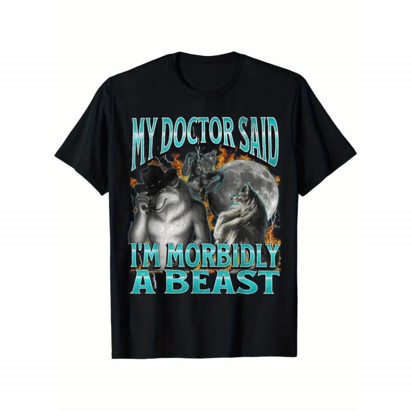 Funny Werewolf Meme T-Shirt "My Doctor Said I'M Morbidly A Beast" |   Men's Horror Comedy Heavyweight Cotton Tee |   Halloween/Dark Humor Gift for Werewolf Fans |   Sunset Graphic Casual Shirt graphic tee t shirt funny t shirt t shirts for men