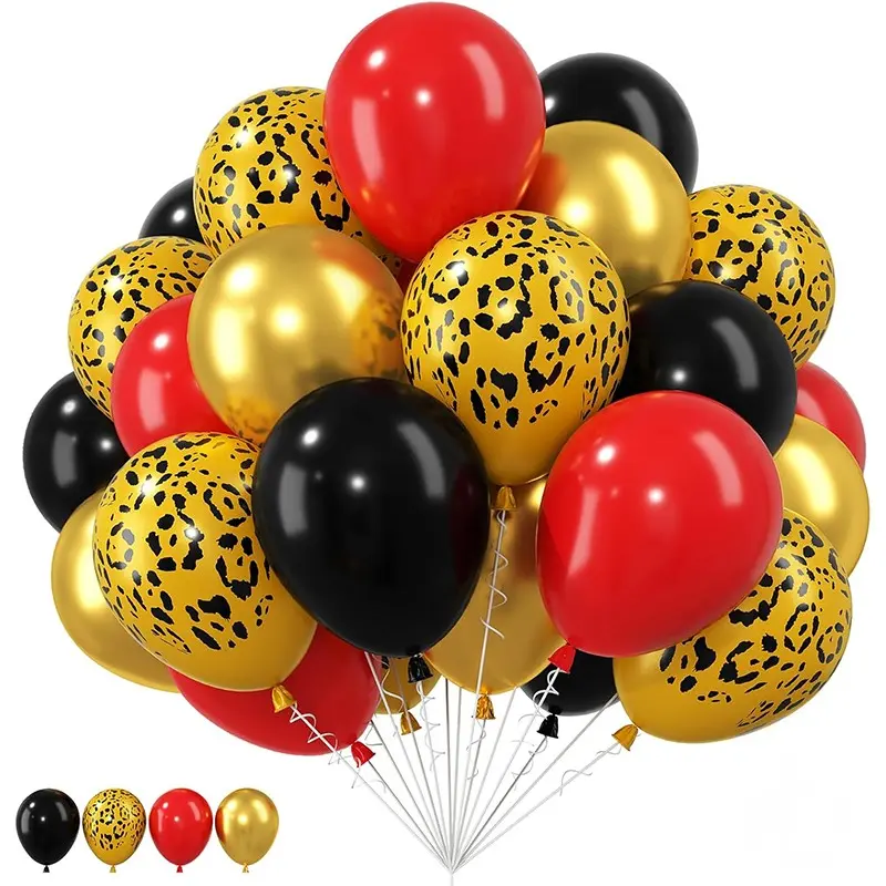 Cheetah Balloons, 12 Inch Red Black Gold Leopard Print Balloons Cheetah Print Latex Jungle Animal Balloon Cheetah Decorations for Wild Birthday Baby Shower Zoo Jungle Safari Theme Party Supplies Balloon Set