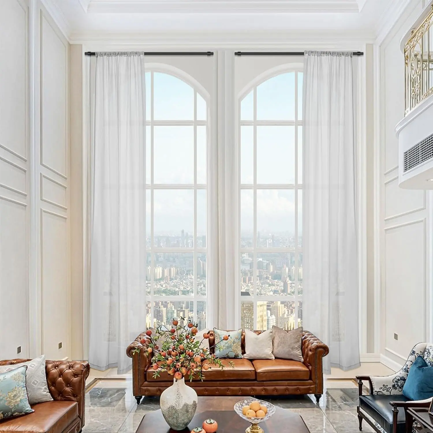 Extra Long White Sheer Window Curtains 144 156 168 192 204 216 240 Inches Length - 2 Story High Living Room Drapes - Tall Curtains for Wedding High Ceiling or Long Window (1 Panel,White, 100?x96?)