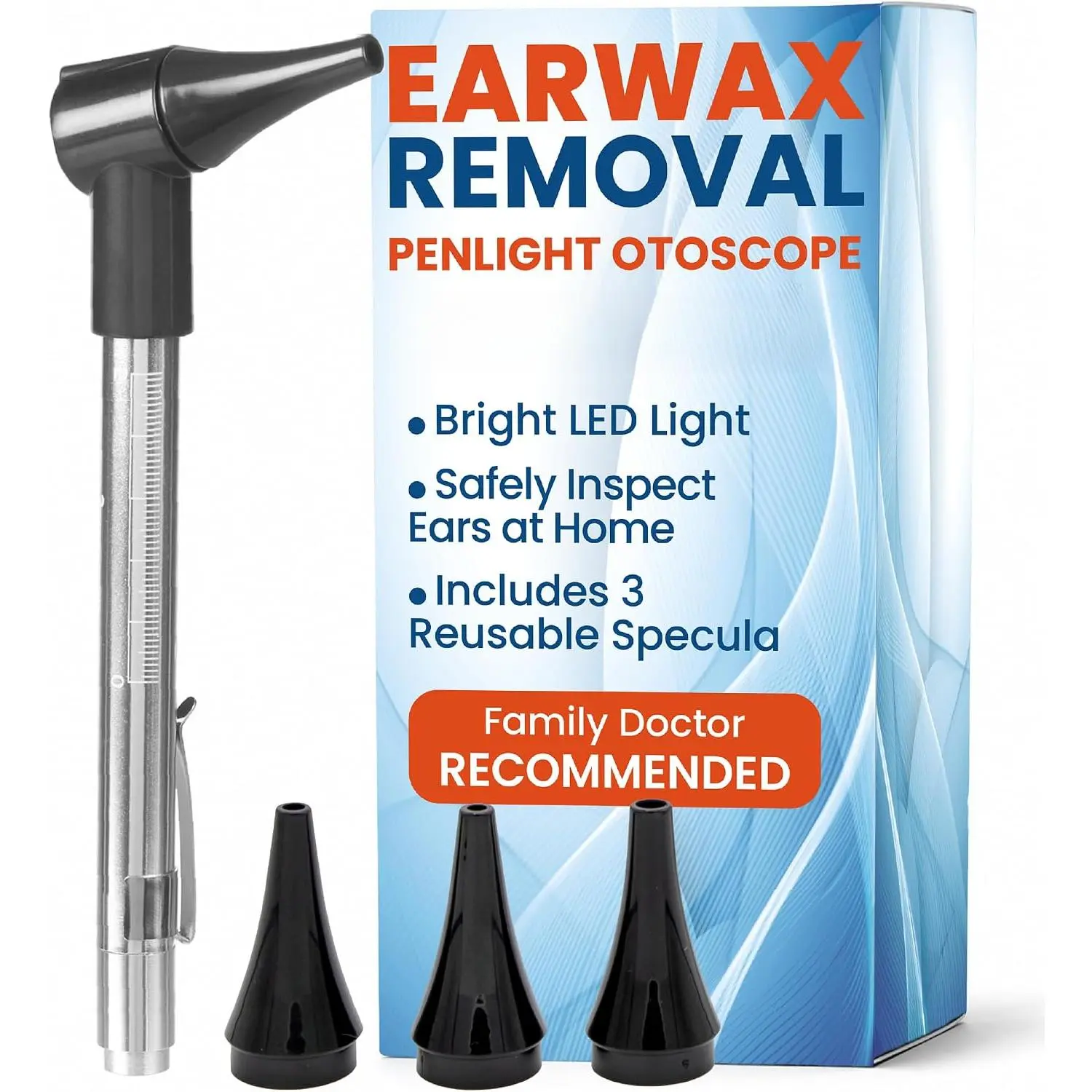 Otoscope – Medical Grade Ear Scope with Light, 3X Magnification, Changeable Specula, High-Quality LED Ear Inspection Tool for Home Use – Lightweight Aluminum, AAA Battery Operated