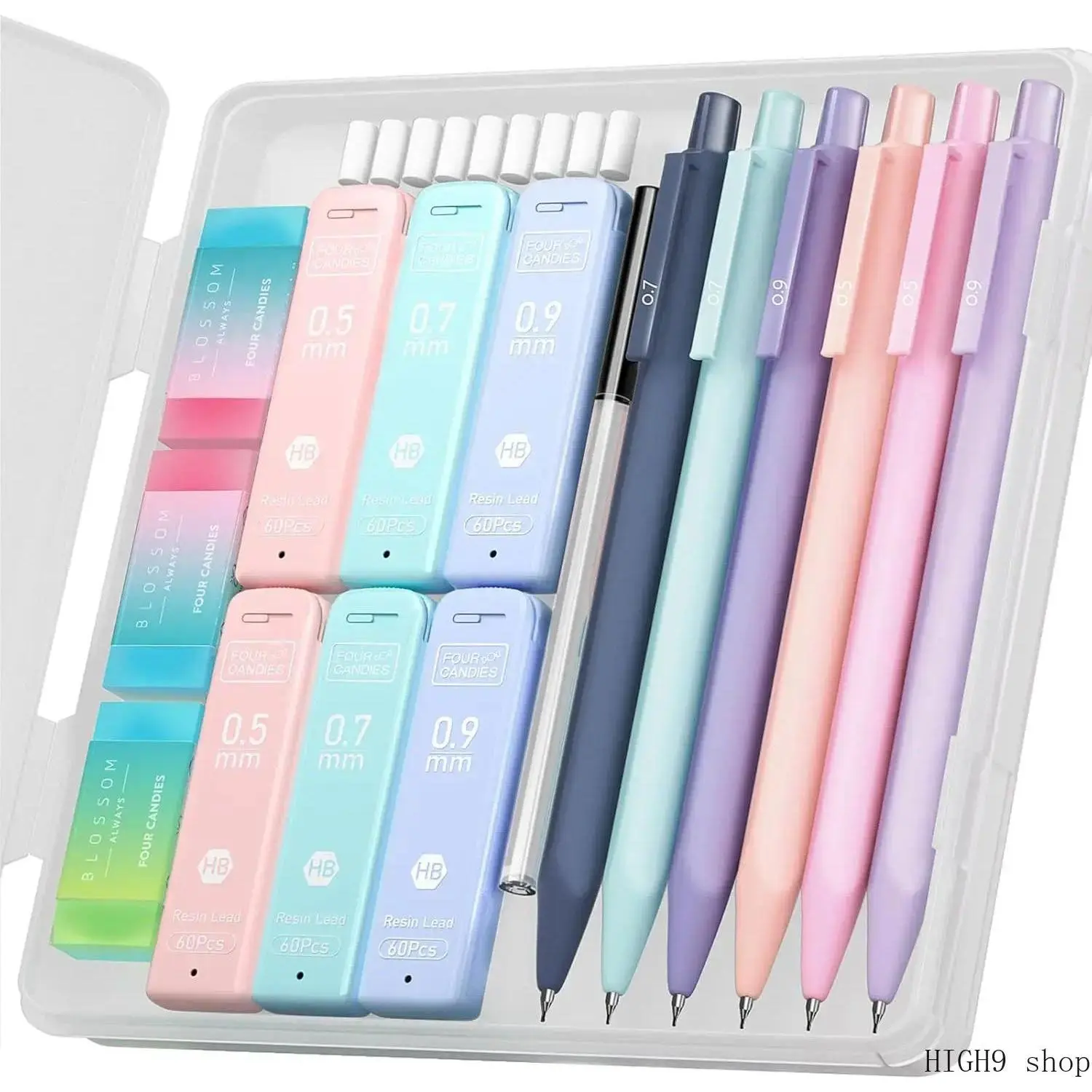 3Pcs Pastel Candy Color Mechanical Pencil Set, 0.5mm & 0.7mm HB Cute Aesthetic Pencils with Lead Refills & Erasers, Portable Student Stationery Kit for Writing Sketching