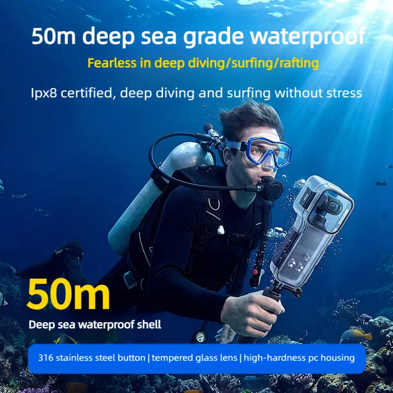 50M Waterproof Diving Case for DJI Osmo Pocket 4, IPX8 Waterproof Protective Housing with High Hardness PC Shell, Nano Hydrophobic Lens & 316 Stainless Steel Buttons, Comes With Anti-Fog Inserts & Mount Adapter, Shockproof Dustproof Protector for Snorkeli