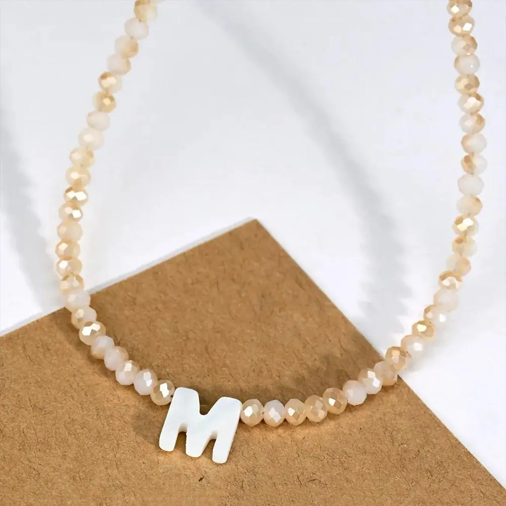 Trendy Beaded Initial Necklaces, Letter Choker Necklace, Bohemian A-Z Initial Shell Pendant Clavicle Chain Shiny Handmade Beads Choker Necklace Daily Vacations, Party Wear, Jewelry, Holiday Gift