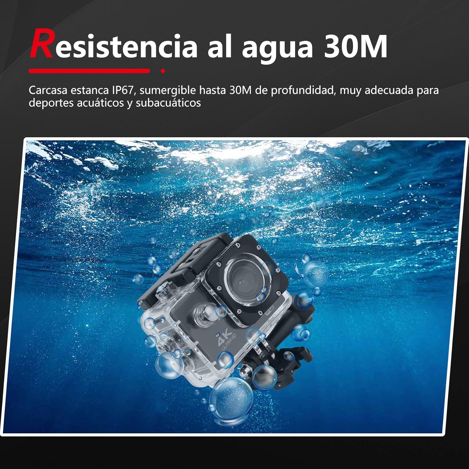 Sanpyl 4K 30FPS 16MP Action Camera, Ultra HD 30M Underwater Sports Camera with 2.0 Inch Screen, 170 Degree Wide Angle, for Swimming