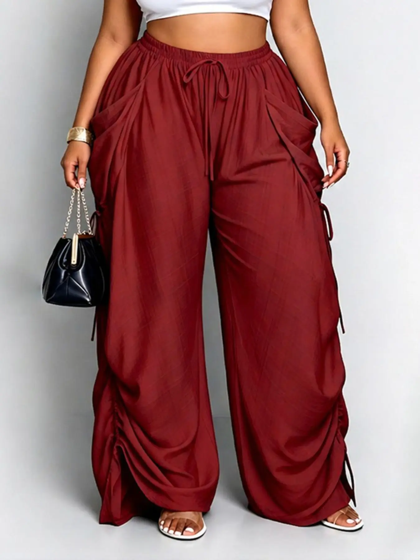 High Waist Harem Pants, Medium Stretch Thin Style, Drawstring Pockets, Versatile Long Pants, Comfortable and Stylish, Perfect for Daily Wear